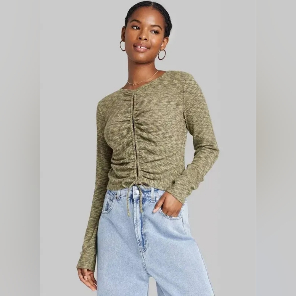 NWT WILD FABLE Long Sleeve Keyhole Lace Up Knit Top